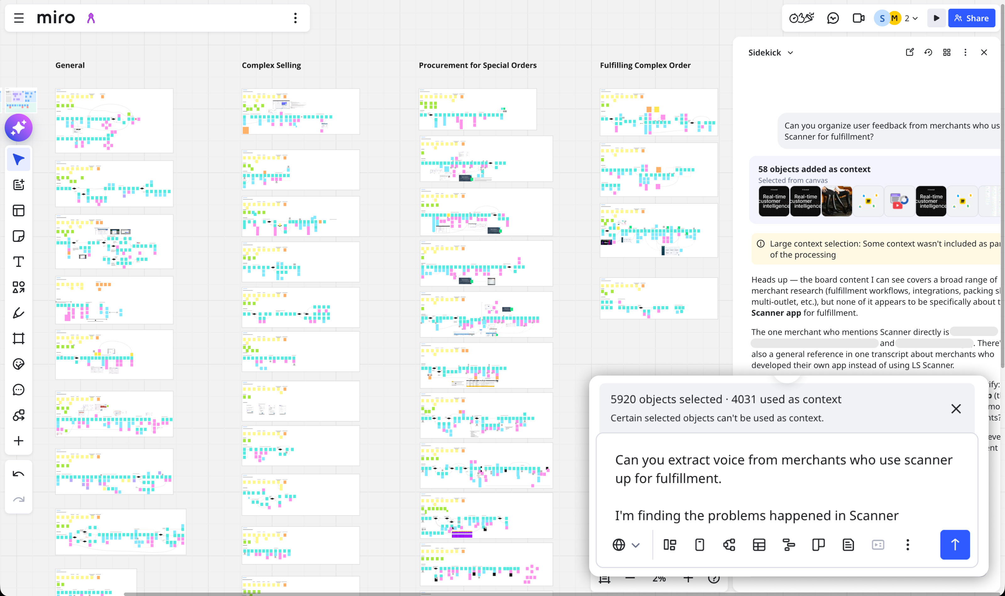 Large Miro research board summarized with AI