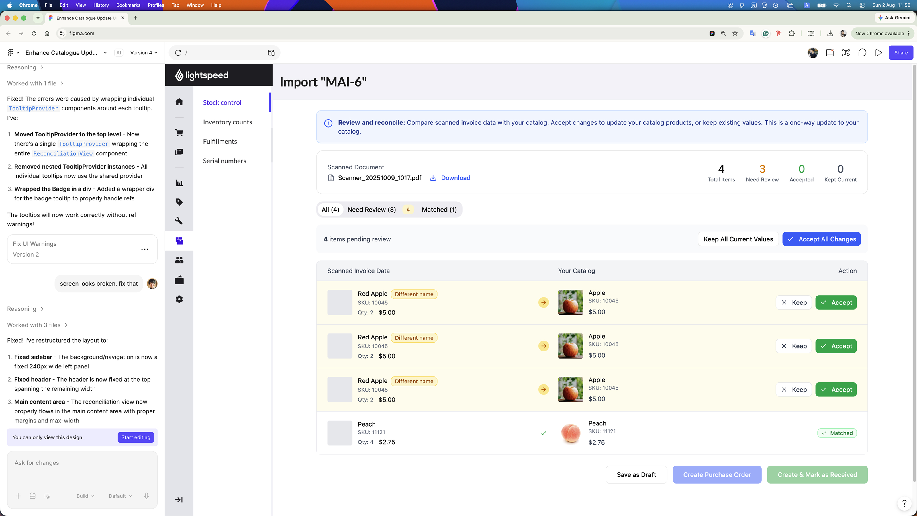 AI-assisted prototype exploration showing the prompt and generated interface